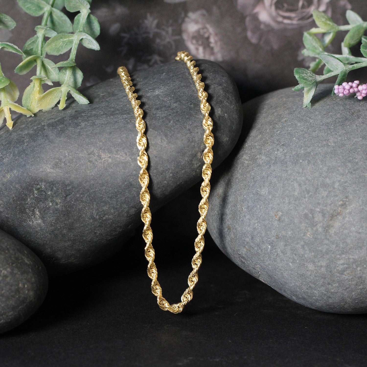 14k Yellow Gold Solid Diamond Cut Rope Chain (3.00 mm)