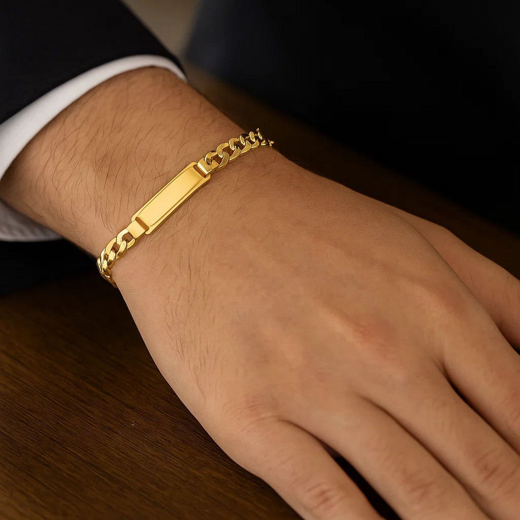 14k Yellow Gold Mens ID Cuban Chain Bracelet (8.00 mm)