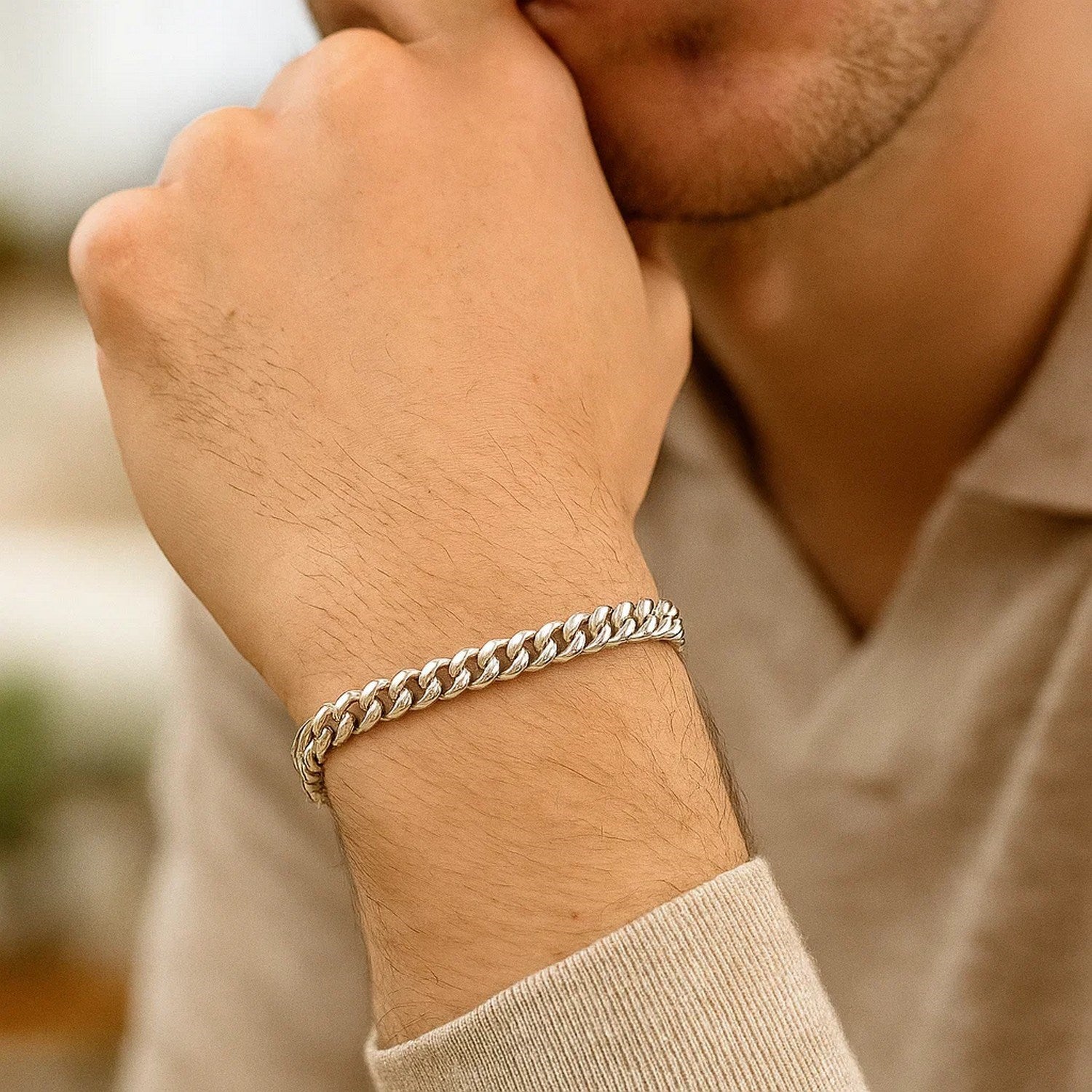 14k White Gold Classic Miami Cuban Solid Bracelet (5.00 mm)