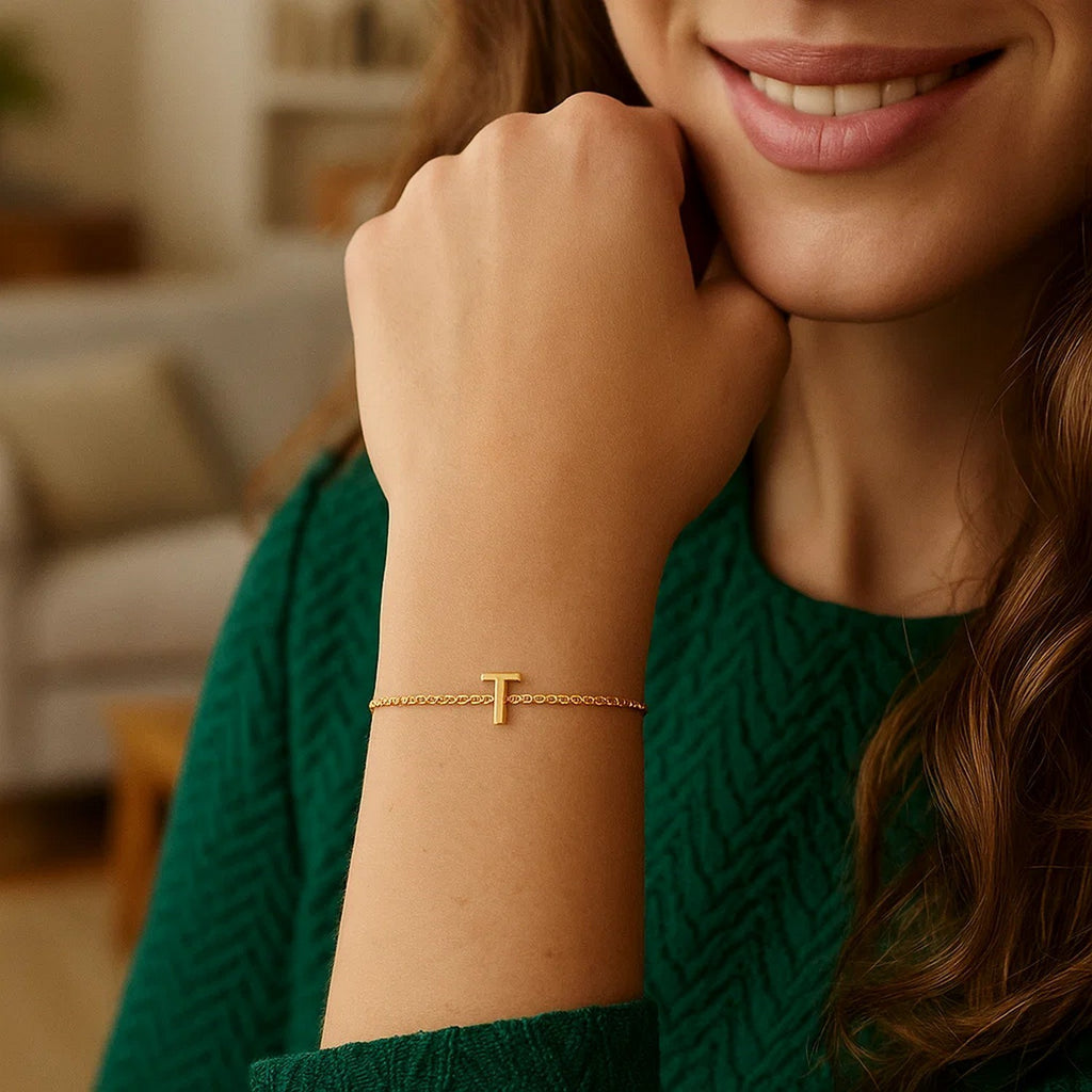 14K Yellow Gold Mini Initial T Bracelet