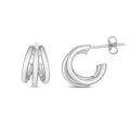 Sterling Silver Triple Row Strand Hoop Earrings